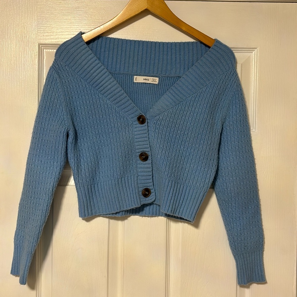 Mango Cropped Blue Cardigan With Buttons - Picture 5 of 8